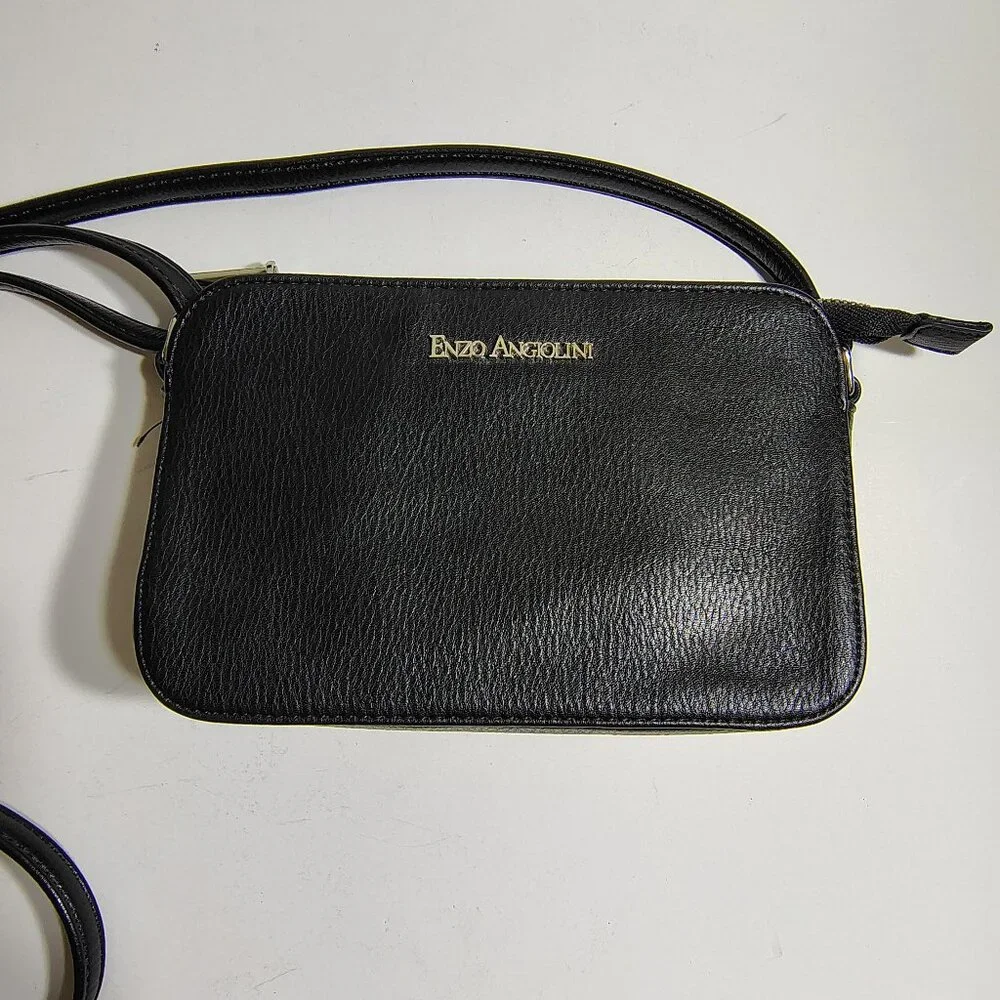 Enzo Angiolini Bag Black Pebbled Leather Small Crossbody Compact Minimalist - Picture 9 of 9